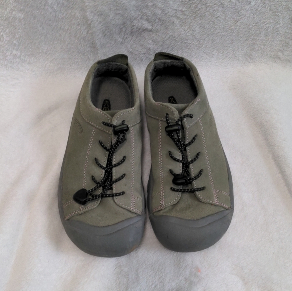 Keen Kids Green Suede Hiking Sneakers Size 4 Girls Shoes Boots Leather Natural